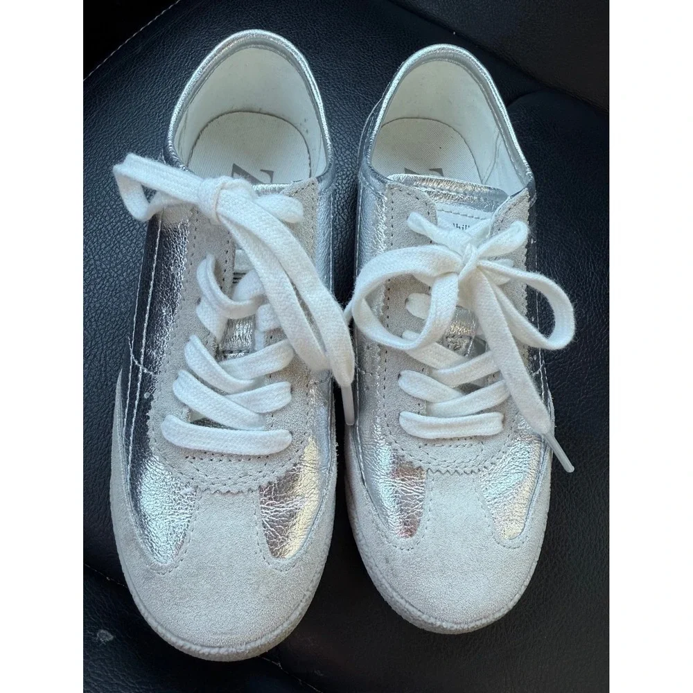 ZARA Kids Silver Suede Low Top Lace Up Sneakers Size 31 